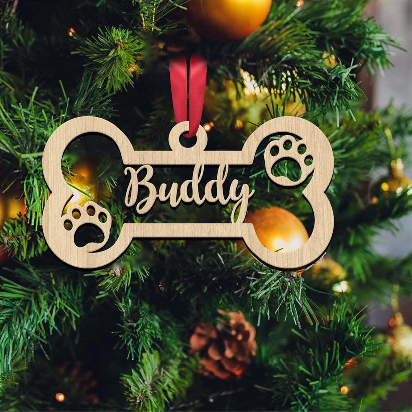 Personalized Wooden Dog Cat Paw Christmas Ornaments 2025 Custom Wood Pet Name Ornament Customized Memorial Dog Hanging Ornament Decoration Gift for Xmas Tree