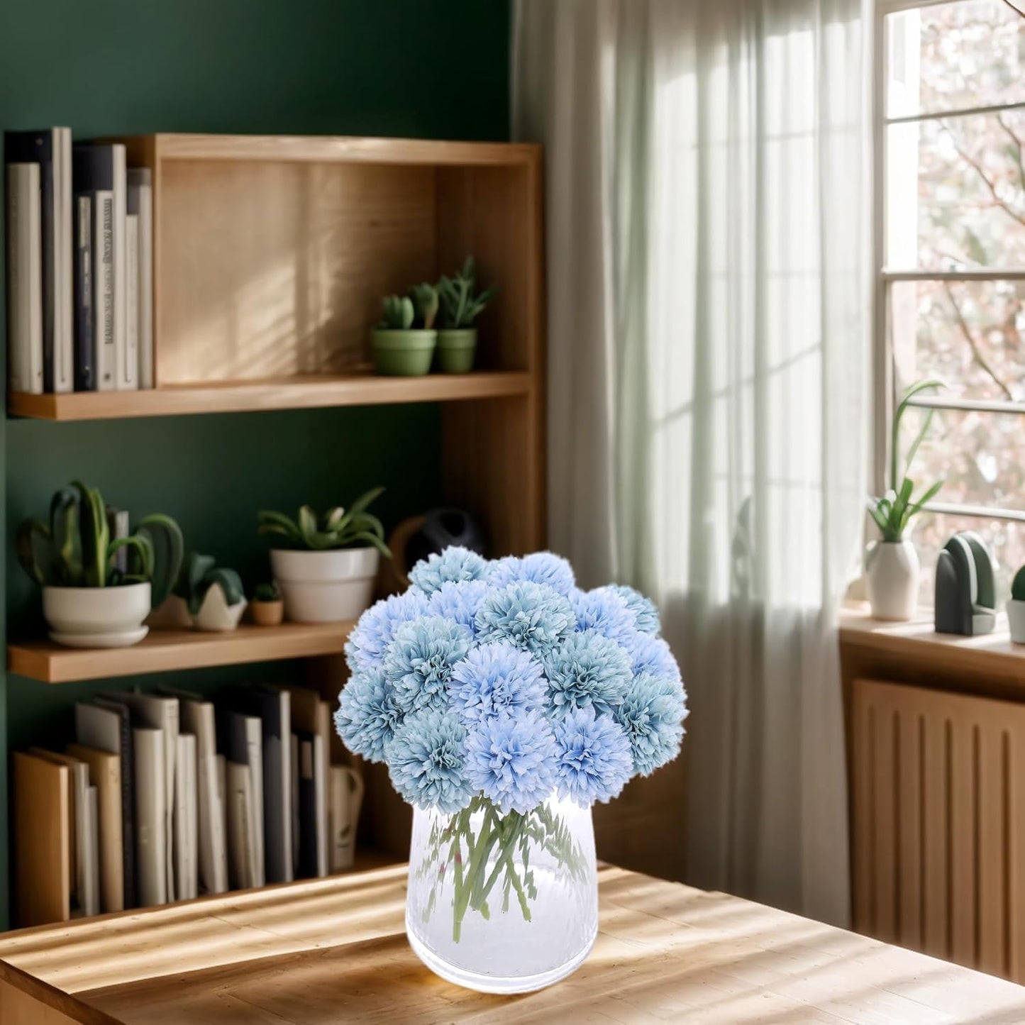 Kimura's Cabin 20Pcs Fake Silk Chrysanthemum Artificial Ball Flower Fake Mums Flowers Wedding Arrangements Bouquets Home Kitchen Table Center DIY Decoration (Blue)