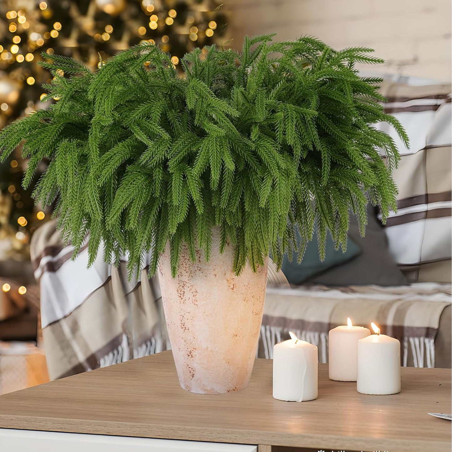 24 Pcs Artificial Norfolk Pine Branches, Faux Norfolk Pine Stems DIY Crafts Faux Christmas Norfolk Pine Branches for Xmas Indoor Outdoor Home Decor (24)