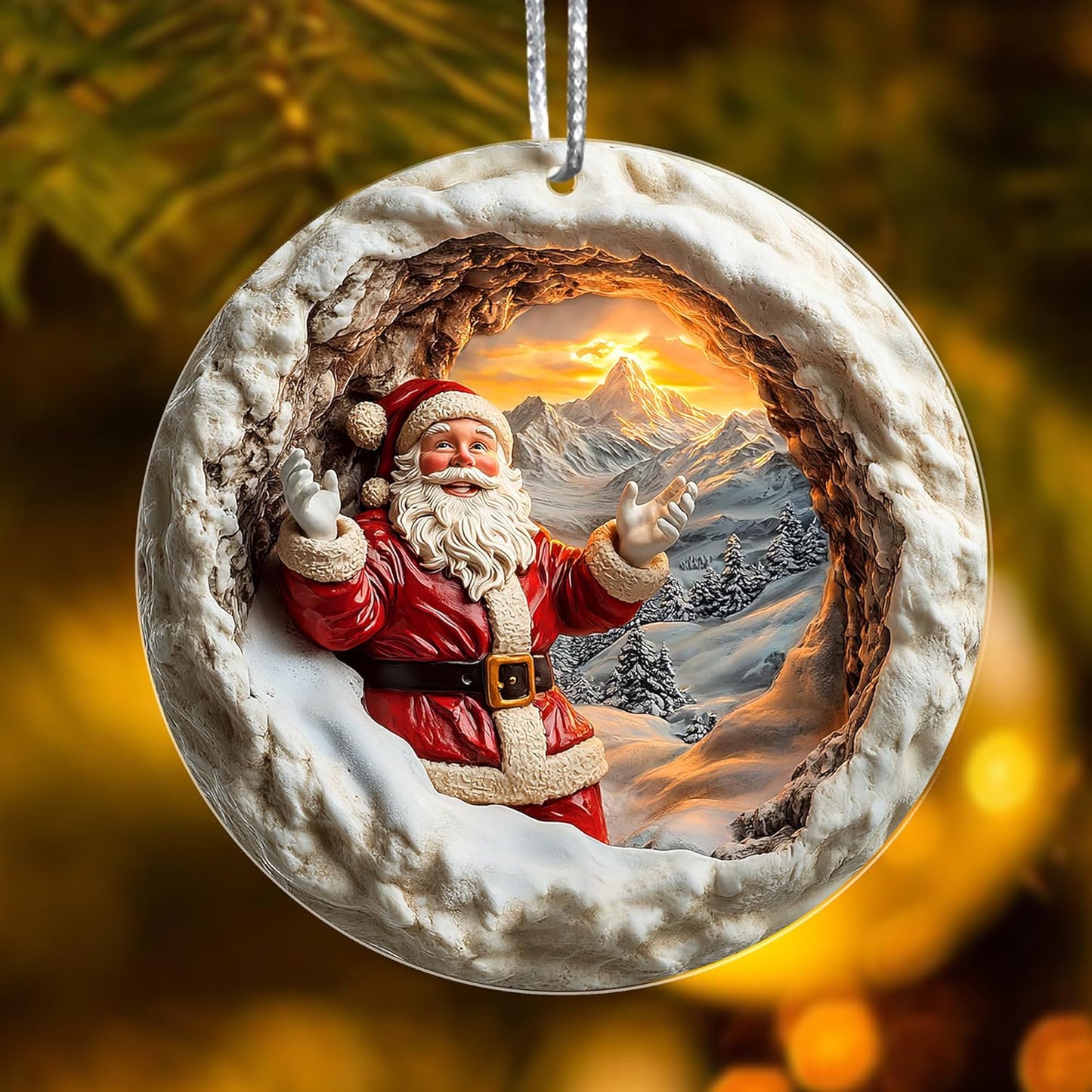 Jabihome Christmas Ornaments 2025, Exchange for Women, Men, Collectible Dated Year Ornaments for Tree, Unique Acrylic Suncatcher, Printed Stained Glass Effect Decor (Santa Sunrise)