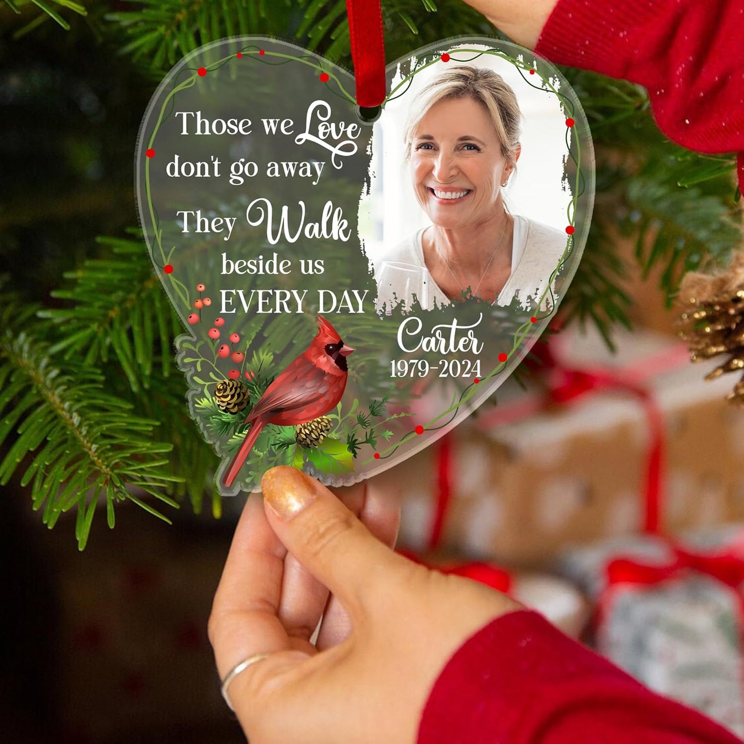 2025 Personalized Memorial Acrylic Ornament – Christmas-Birthday-Anniversary Keepsake for Loss of Loved One – Custom Photo Name Year – in Loving Memory Heart Decoration