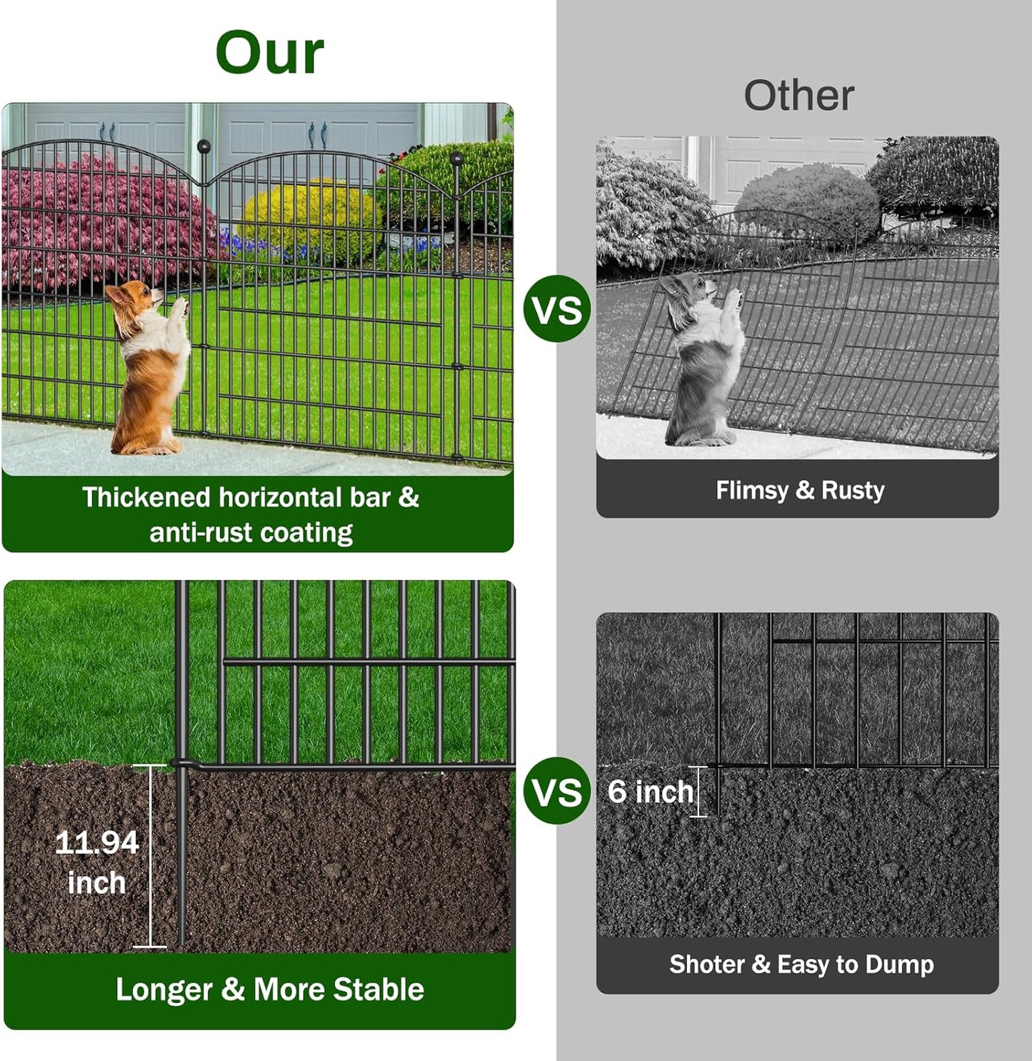 25 Panels Decorative Garden Fence with Gate - 32 in (H) x 59 ft (L) 24 Panels + 1 Gate - Dog Fence Outdoor for Yard，Rustproof Metal Animal Barrier Ground Stakes Fencing for Garden, Patio, Flower Bed