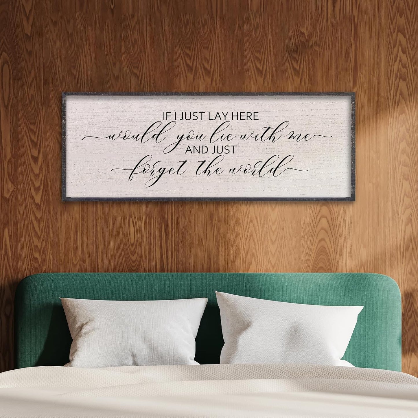 LuZhiQiang If I Lay Here Would You Lie With Me Sign Wall Decor 40"×15" Wood Framed Master Bedroom Above Over Bed Inspirational Wall Art (Black)