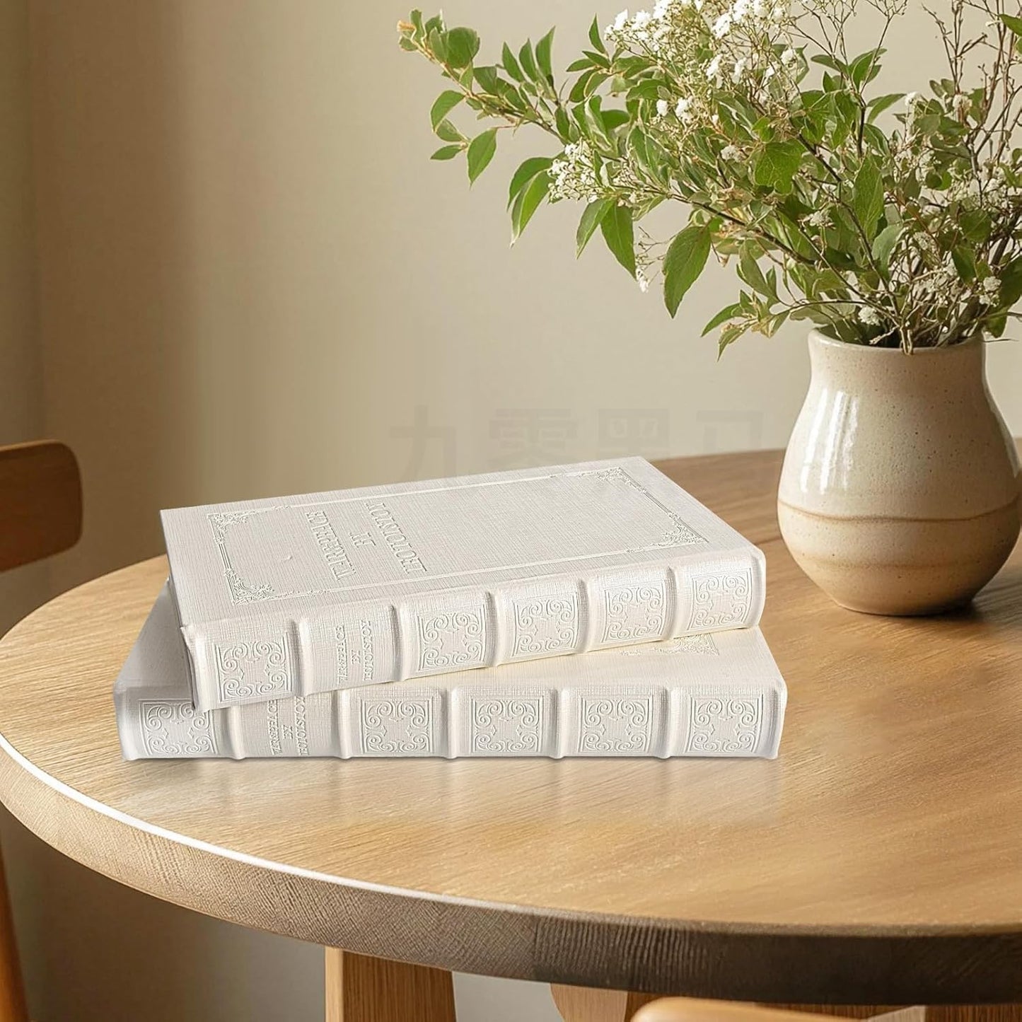 Decorative Books with White Faux Leather,Decorative Book Box for Home Decor, Display,Coffee Table Books Decor,Hotel Home Bookshelf Décor Book (YD-C104 L+S)