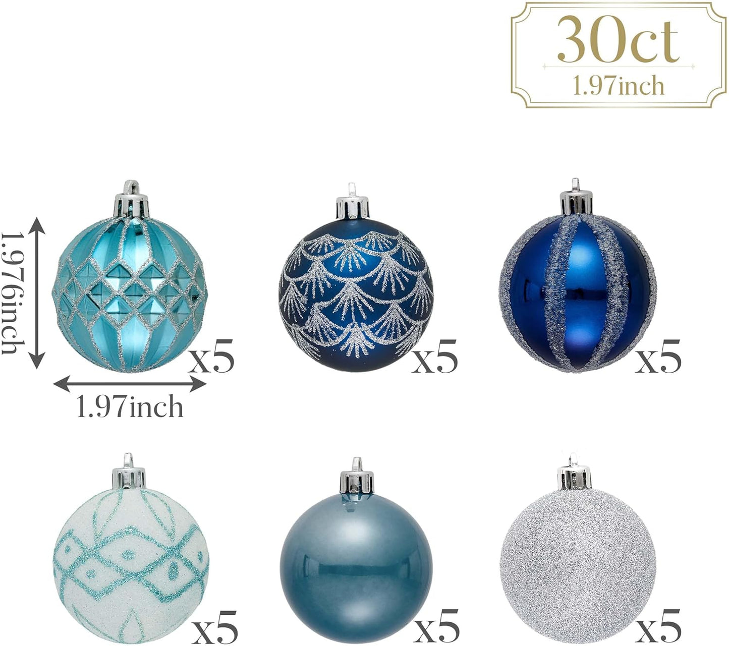Valery Madelyn Christmas Ornaments Set, 30ct 2 Inches Navy Blue and Silver Shatterproof Christmas Tree Decorations Ball Ornaments Bulk, Elegant Hanging Ornaments for Xmas Holiday Party Decor