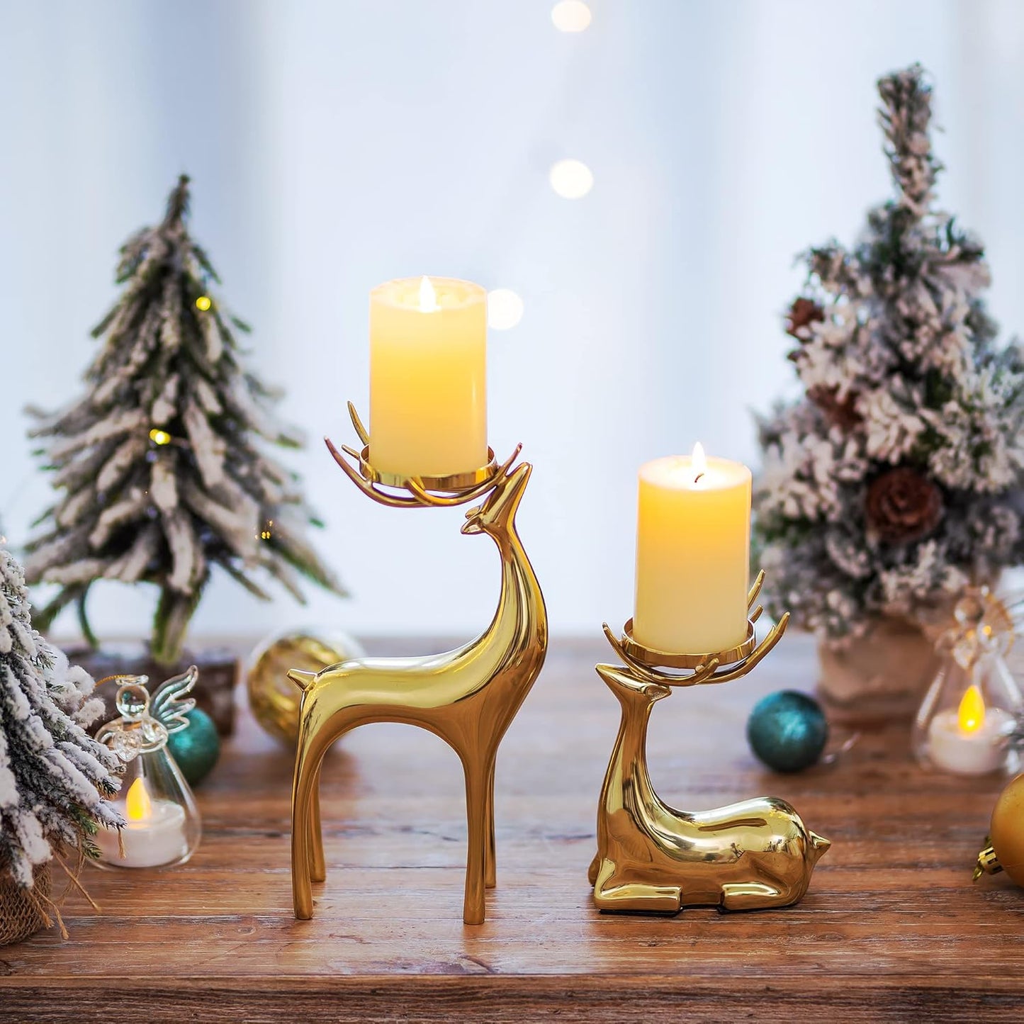 Sziqiqi Gold Reindeer Candle Holder for Pillar Candles Brass Reindeer Tealight Candle Holders Copper Deer Gift Christmas Decor for Table Centerpiece Living Room Mantle Decoration