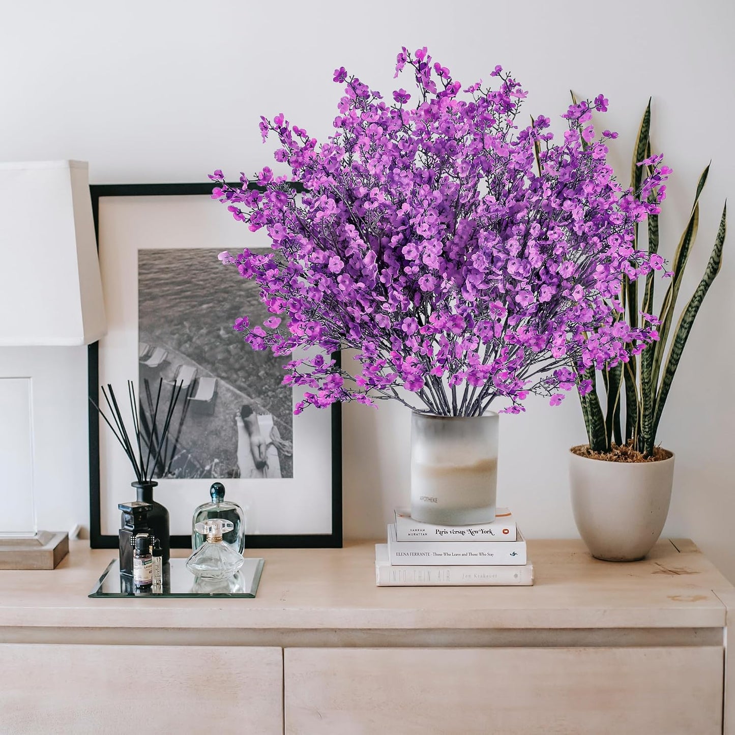 Sggvecsy 15 Pcs Babys Breath Artificial Flowers Gypsophila Bouquets Bulk Real Touch Fake Silk Flowers for Home Wedding DIY Floral Arrangement Kitchen Table Centerpiece Festival Decoration (Purple)