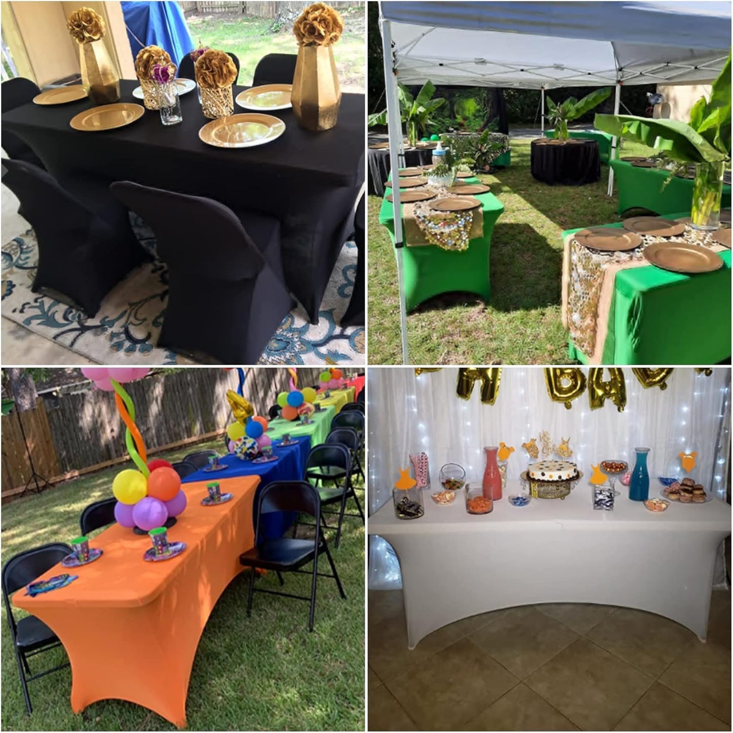 2Pack Spandex Waterproof Table Covers 6ft，Spandex 6ft Waterproof Table Cover for Party,Wedding, Banquet, and Events(Orange)