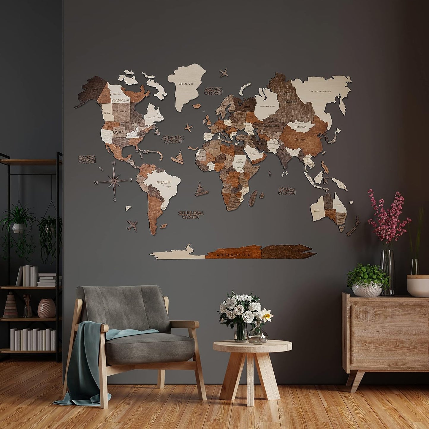 Handmade 3D Wood World Map Wall Art Large Wall Decor Track Your World Travels - Special For Home, Kitchen And Office (Medium, Multicolor)