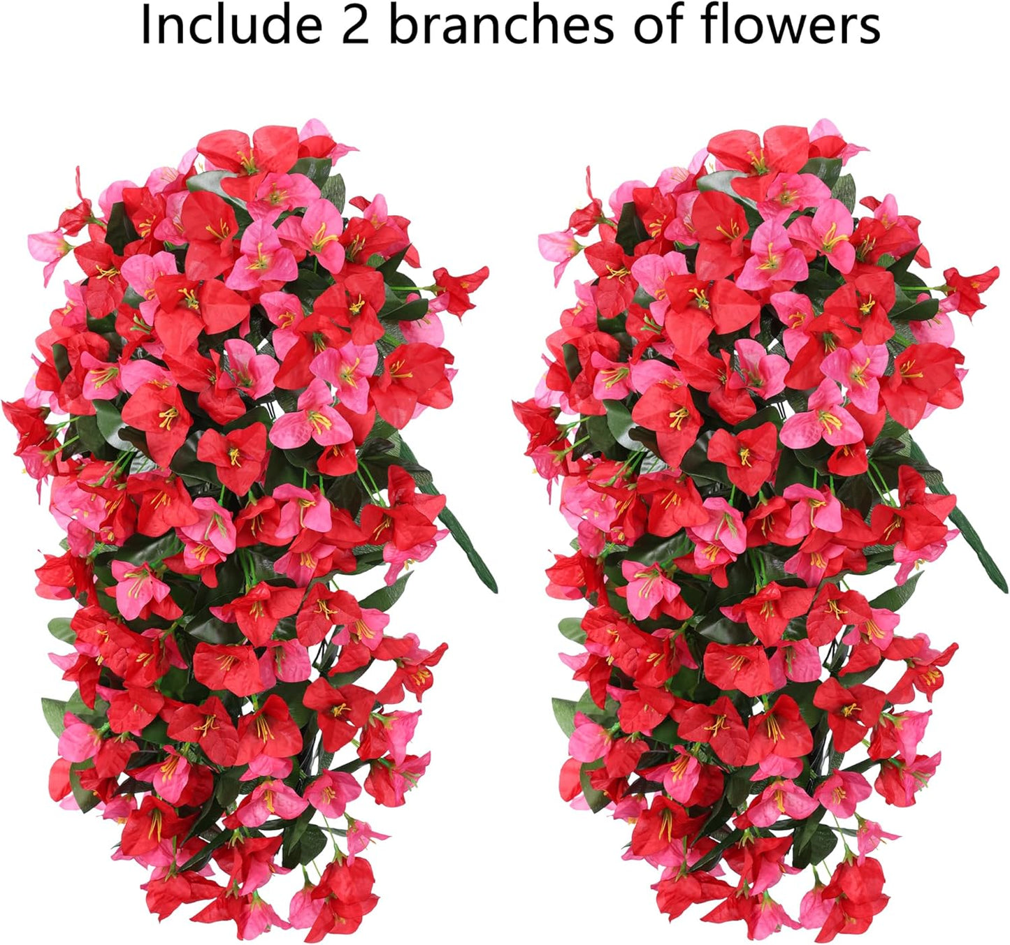 Faux Bougainvillea Artificial Flowers Plants for Outdoors Outside Decoration, 2pcs Fake Flowers Silk Long Trailing Vines UV Resistant Realistic for Front Door Porch Planter Urn Patio Balcony Yard, Mix
