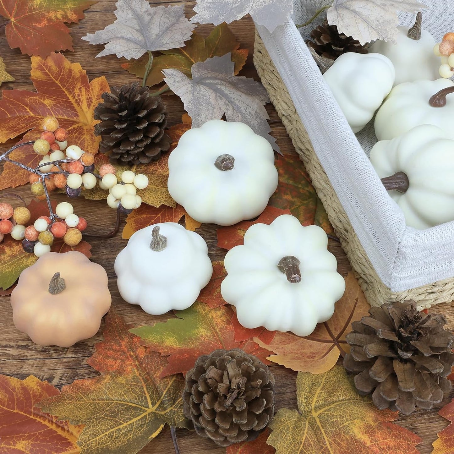 17 PCS Kit Artificial Pumpkins Decorations - Plastic Pumpkins for Fall Home Farmhouse Thanksgiving Mini Pumpkin Decor