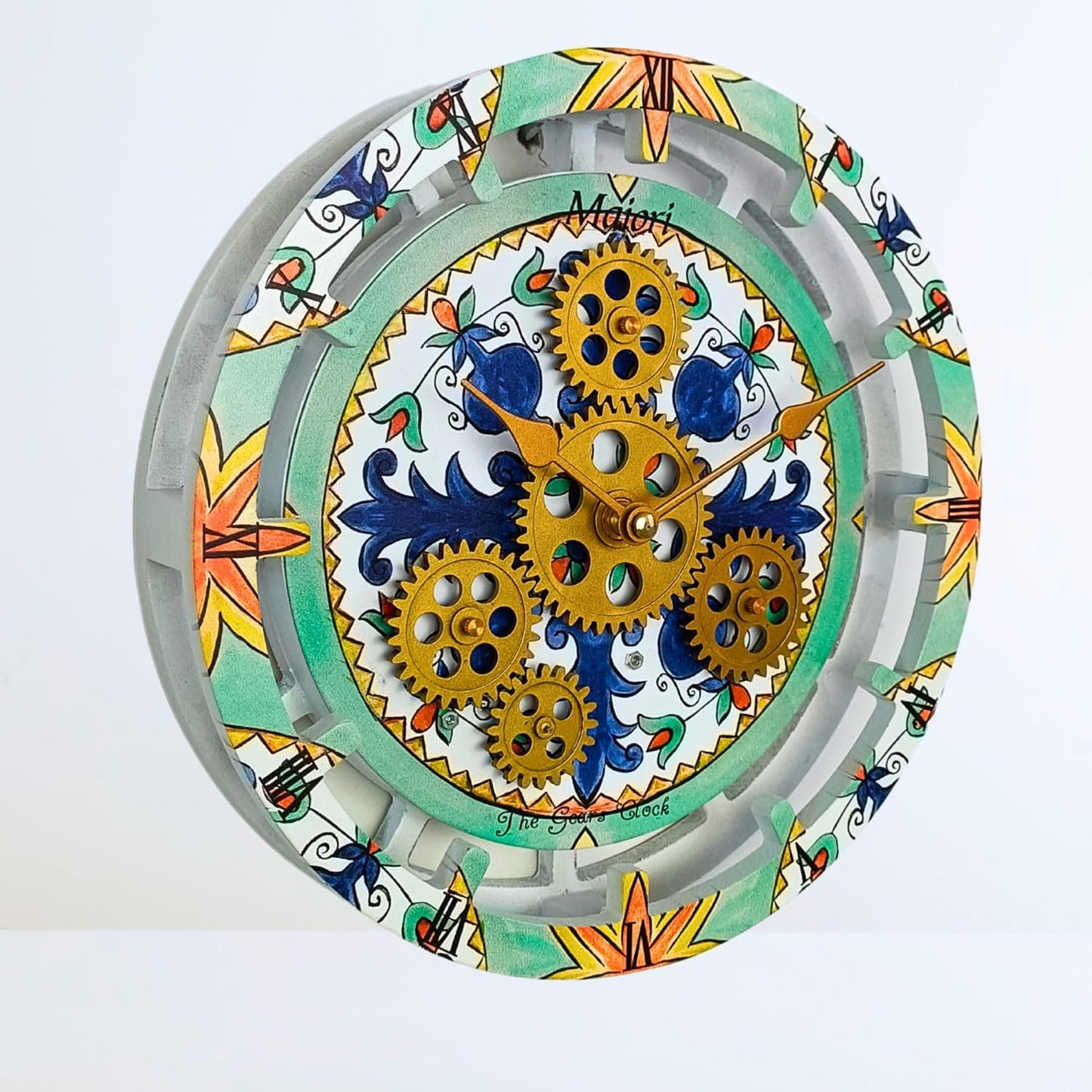 The Gears Clock Wall Clock Italy Collection with Moving Gears (Maiori, 10 inch Round)