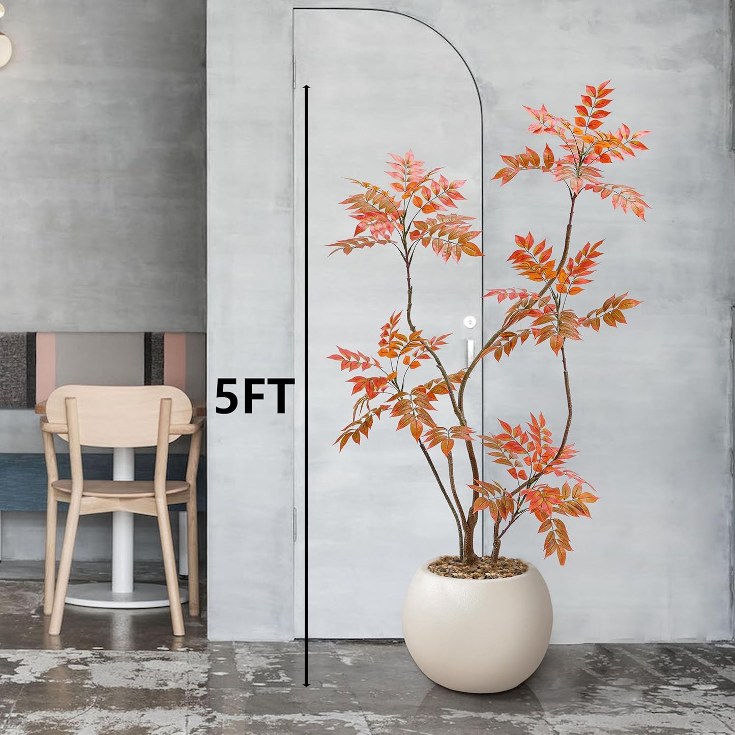 Artificial Mahonia Fortunei Tree 5FT,Tall Fake Plant Artificial Sumac Tree, Faux Plants Indoor Fake Plants Decor with Pots for Home Office Bathroom Bedroom Living Room Decorations Housewarming