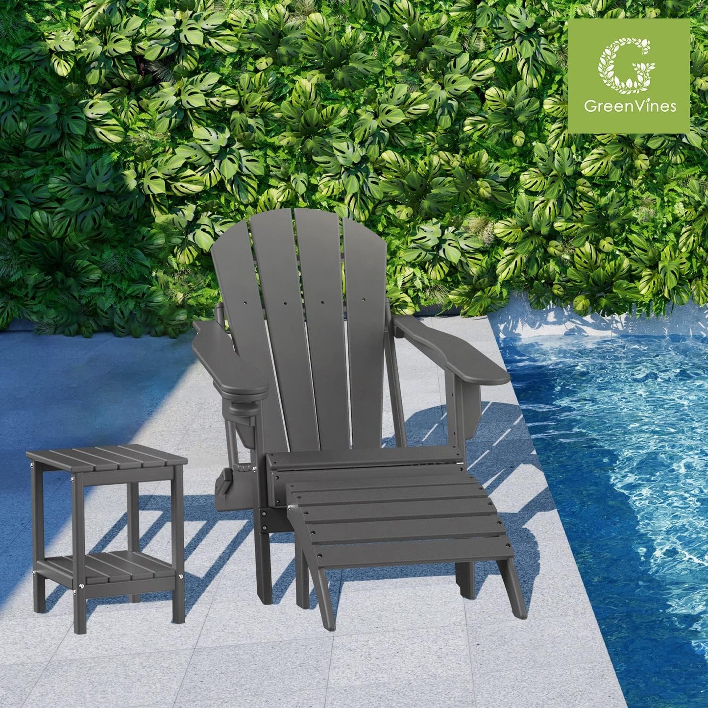 GREENVINES Adirondack-Ottoman | Set of 2 | HDPE Plastic | Outdoor Footrest | All Weather | Foot Rest | Foot Stool | Grey | for Adirondack Chair | for Patio Backyard Pool