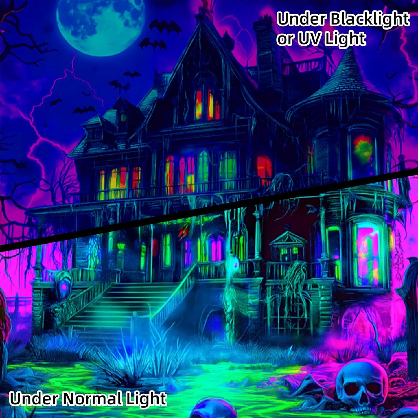 Halloween Tapestry, Blacklight Tapestry for Halloween Party Decor Hanging Tapestries Backdrop Wall Art Poster for Bedroom Dorm 79x59in