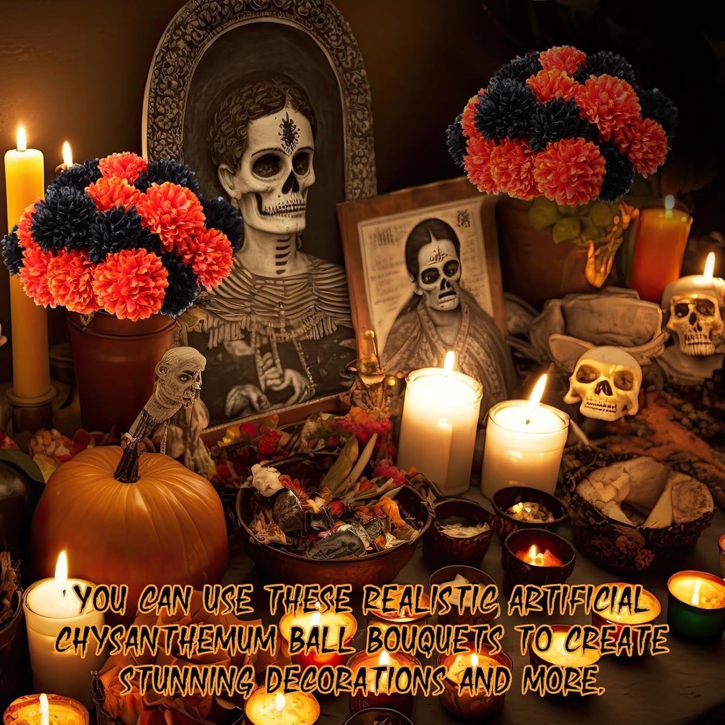 Kimura's Cabin 20Pcs Orange Fake Mums Flowers Artificial Silk Chrysanthemums Faux Ball Flower for Wedding Arrangement Fall Bouquets Home Table Decoration Halloween Decor(Orange)