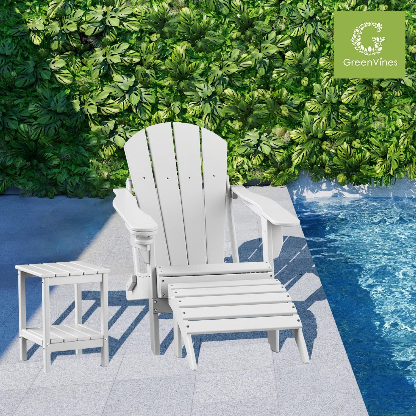 GREENVINES Adirondack-Ottoman | Set of 4 | HDPE Plastic | Outdoor Footrest | All Weather | Foot Rest | Foot Stool | White | for Adirondack Chair | for Patio Backyard Pool