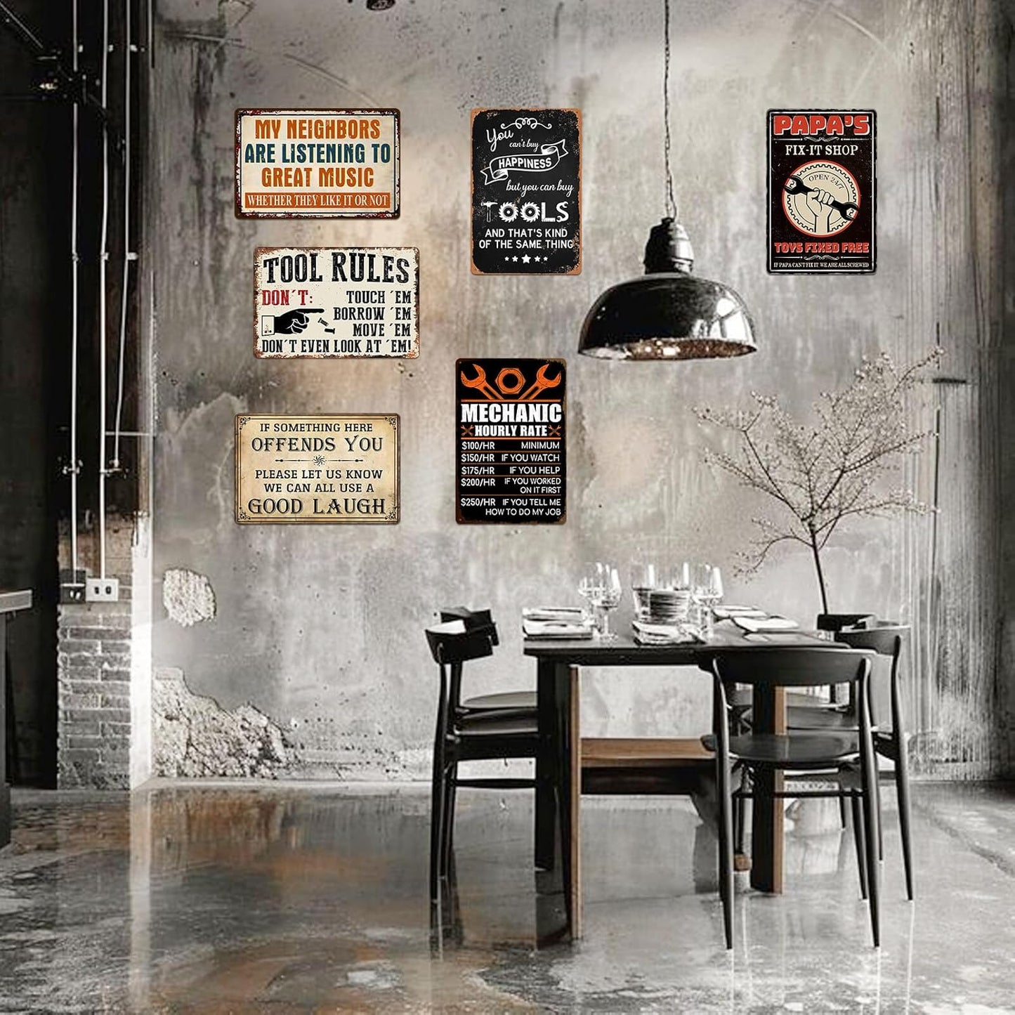 Garage Signs for Men Mechanic Shop Decor Funny Tool Rule Metal Tin Signs for Dad Garage Gifts Grandpa Workshop Wall Decor 8x12 Inch