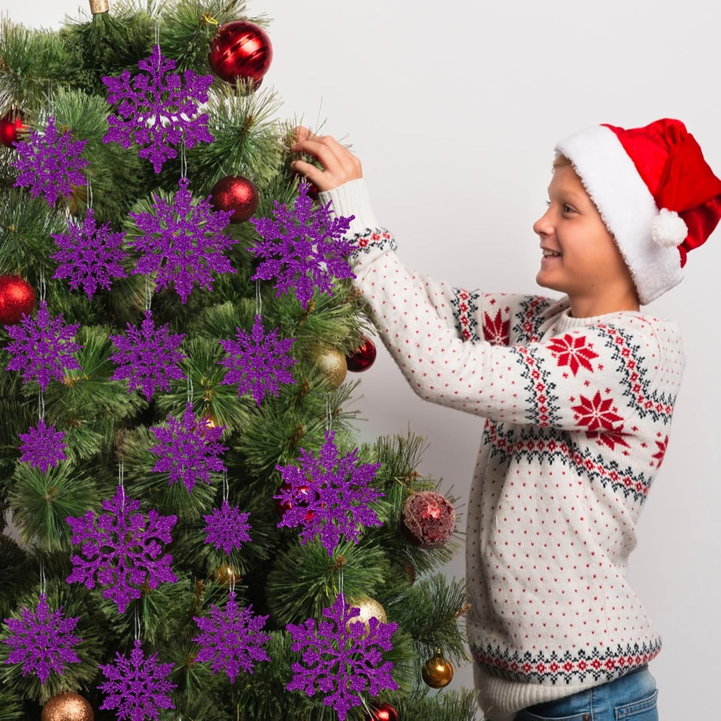 36pcs Christmas Deep Purple Snowflake Ornaments，Plastic Dark Purple Snow Flakes Hanging Ornaments for Christmas Tree Decor Winter Wonderland Frozen Birthday Party Holiday Home Decor Craft Snowflakes