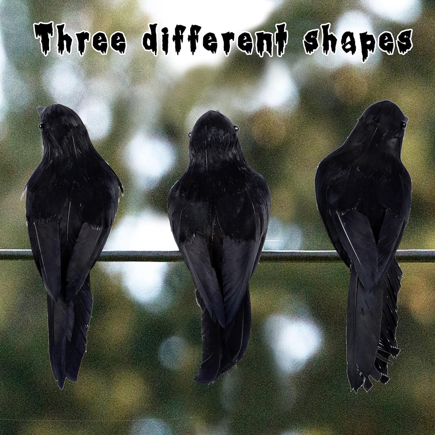 ATDAWN 6 Pack Halloween Black Feathered Crows, Realistic Halloween Birds Decoration for Spooky Decor