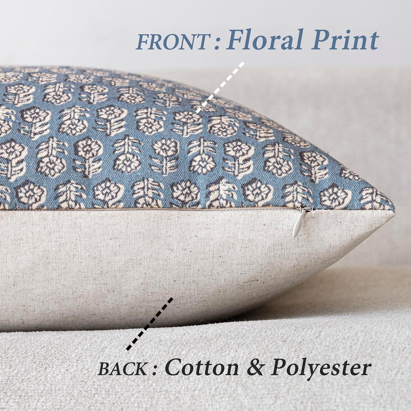 Foindtower Set of 2 Decorative Vintage Floral Print Throw Pillow Covers Neutral Modern Farmhouse Cushion Covers Boho Home Decor for Sofa Couch Chair Bedroom Living Room Outdoor,20×20 Inch,Dusty Blue