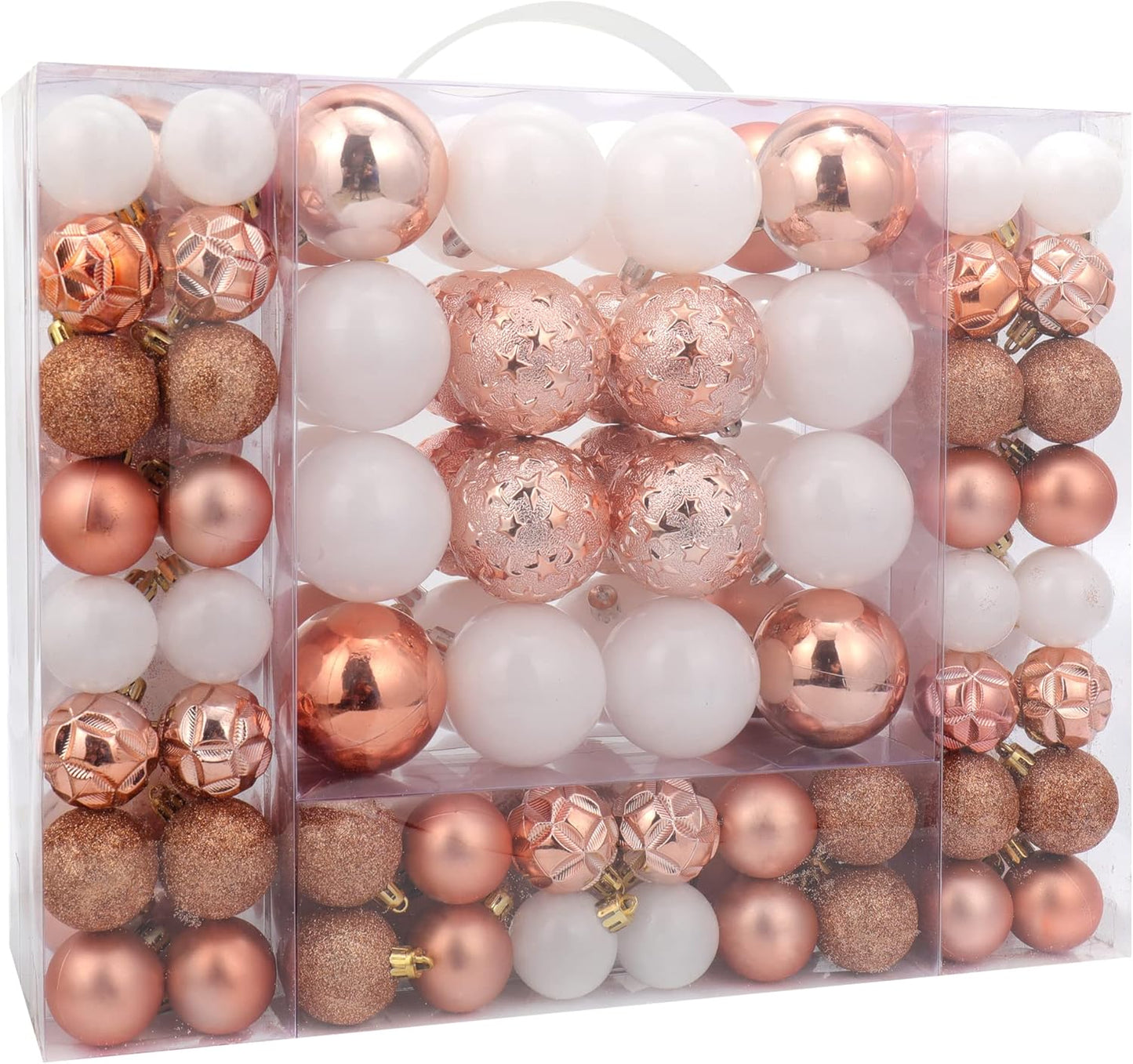 87ct Christmas Ball Ornaments Set Shatterproof Seasonal Hanging Decorations with Reusable Hand-held Gift Package for Xmas Tree Holiday Party and Home Decor, Rose Gold