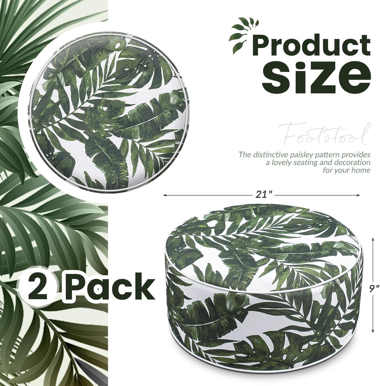 2 Pack Outdoor Inflatable Ottoman Waterproof Inflatable Pouf Foot Rest with Handle D21 x H9 Portable for Patio Camping Garden or Home