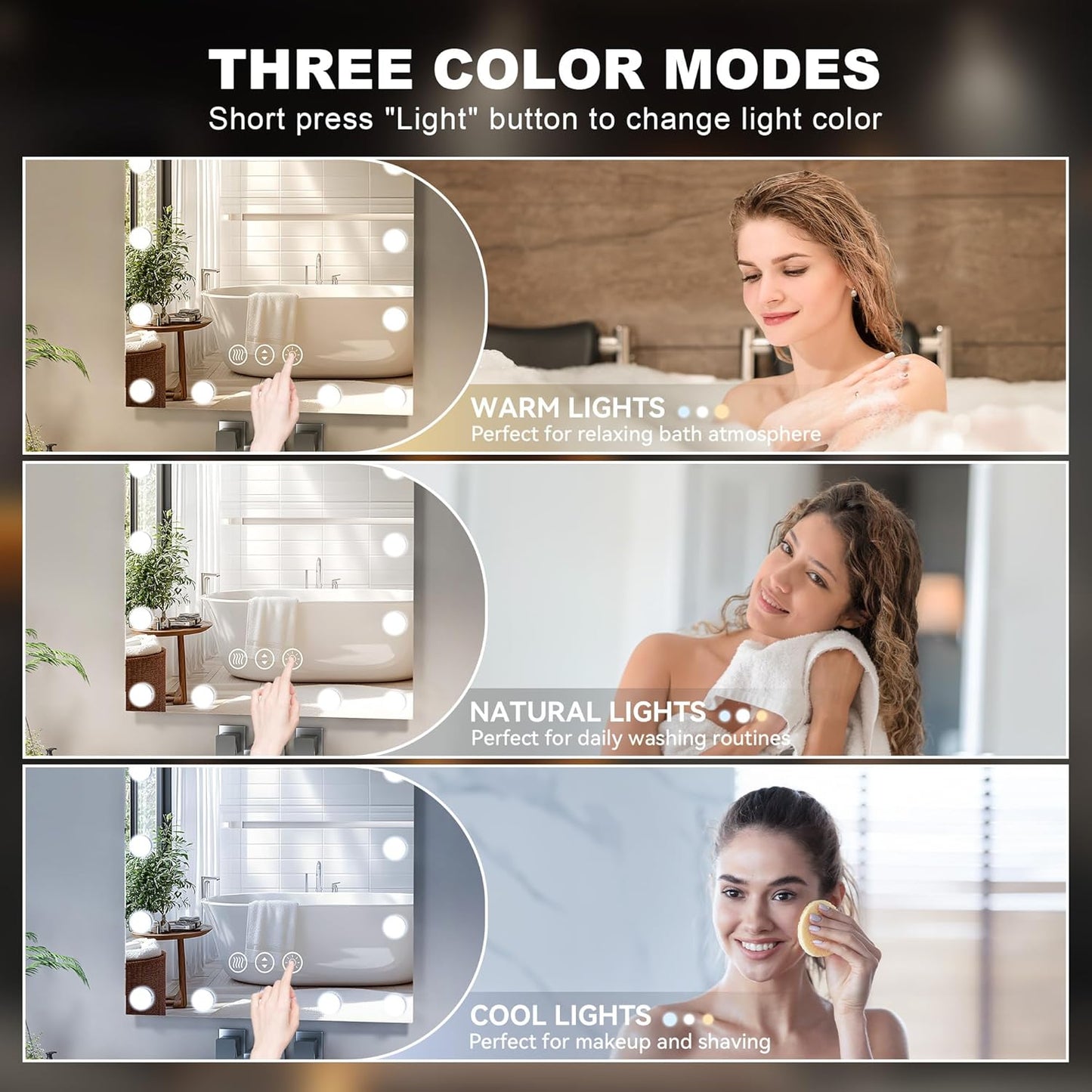 Hasipu LED Bathroom Mirror with Lights, 32" x 32" Hollywood Wall-Mounted Bathroom Mirror with 16 Dimmable Bulbs, 3 Colors Modes, Touch Control, Anti-Fog, Memory Function, Shatter-Proof, ETL Listed