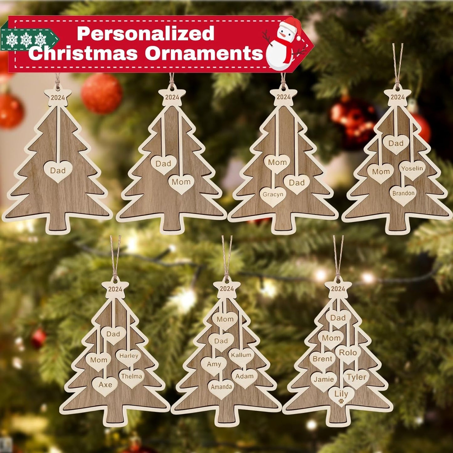 Personalized Christmas Ornaments 2025 with Family Names 1-7 Names Custom Ornaments for Christmas Tree Personalized Ornament Gifts