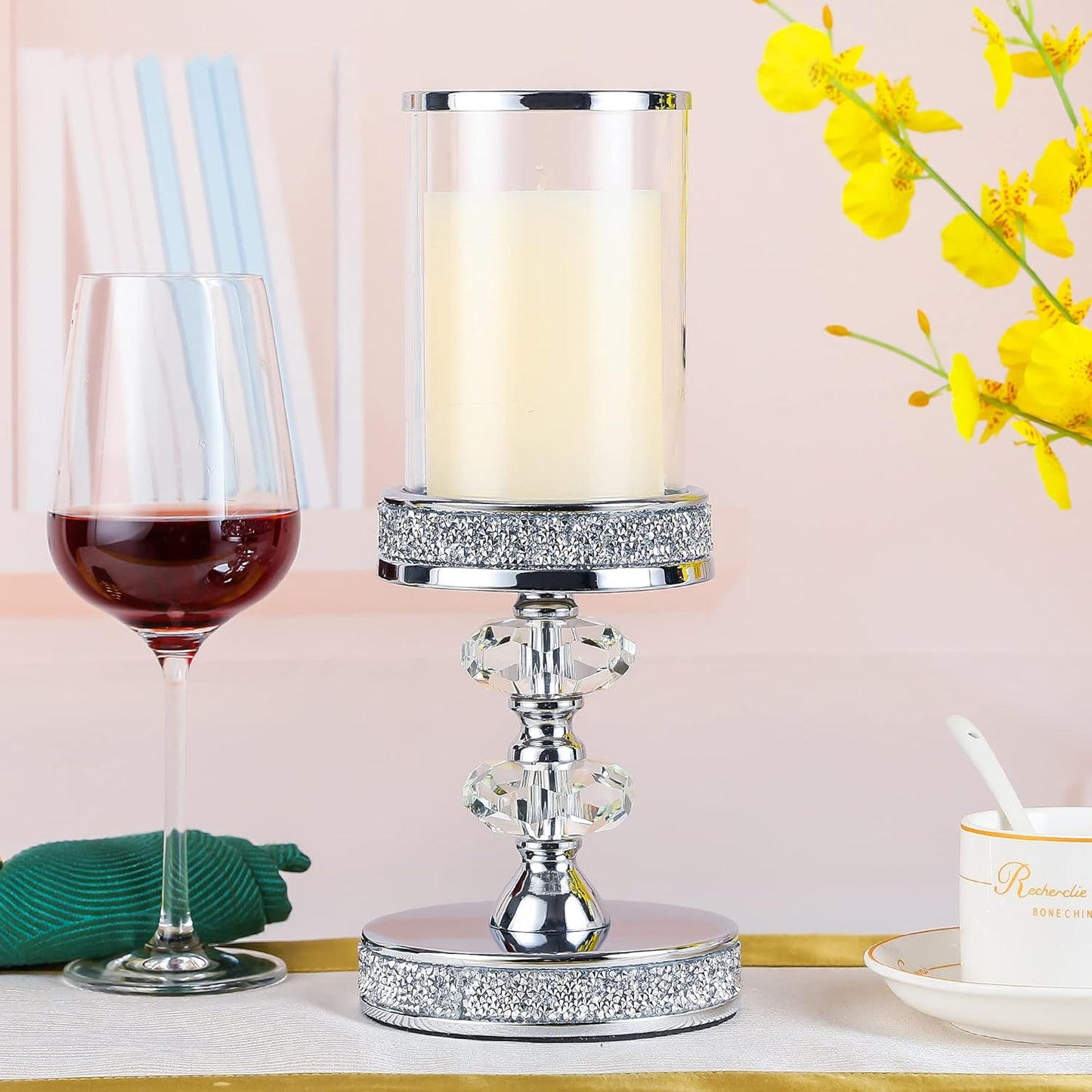 Pillar Candle Holders, Candle Holders for Pillar Candle, Crystal Candlesticks Holder for Home Decor, Wedding, Events, Coffee Dining Table CH048MD