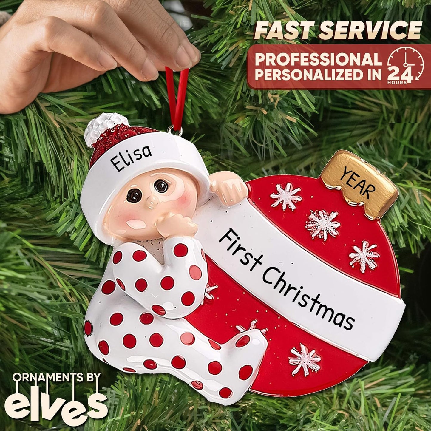 Personalized Babys First Christmas Ornament 2025 | Custom Name & Year | Ball Baby in Pajamas | New Mother, Grandchild & Baby’s 1st Holiday Tree Decorations, Stocking Gift, Newborn Keepsake, Boy & Girl