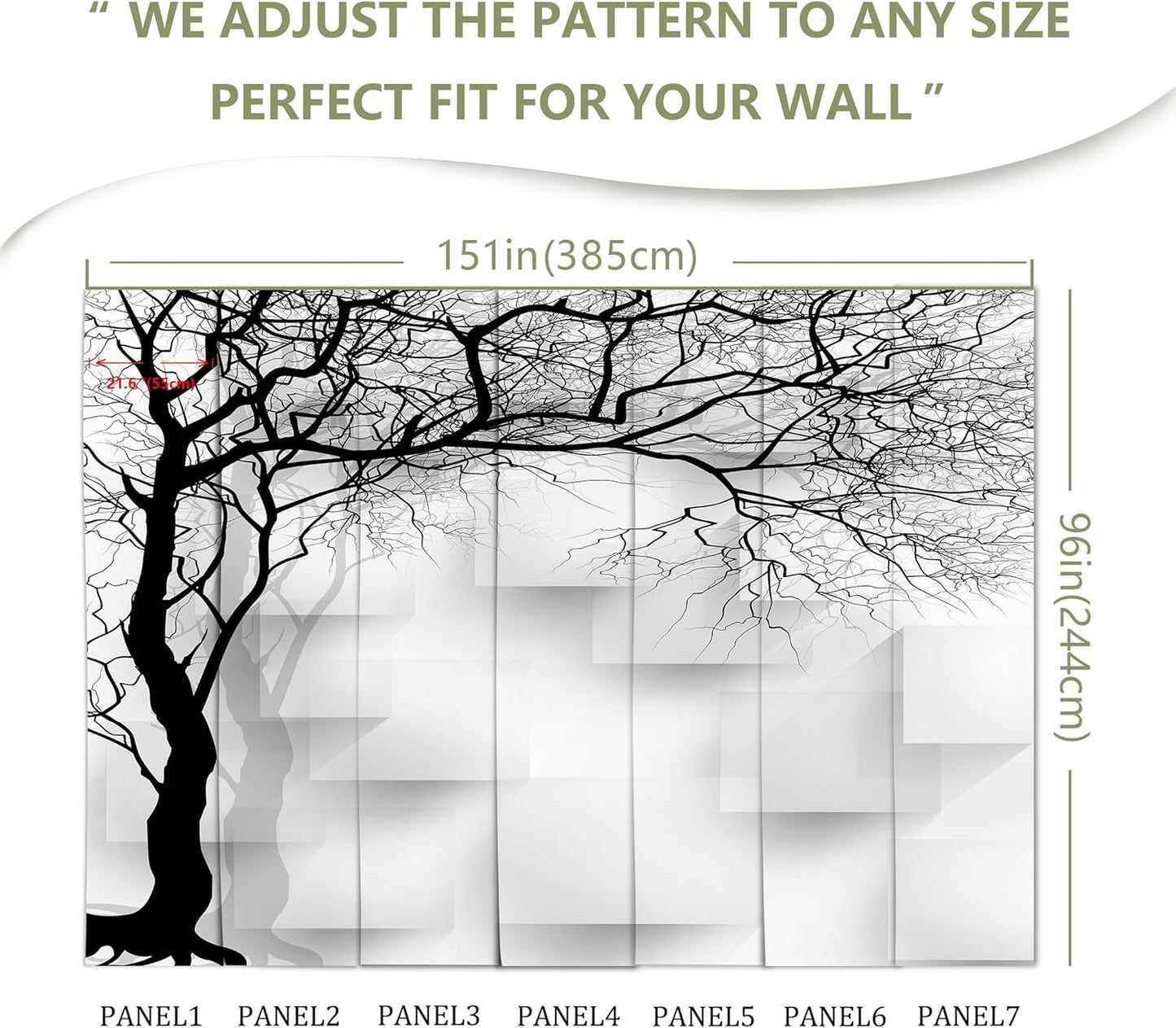 Grey Trees Wallpaper 3D Geometry TV Sofa Background Wall Mural for Bedroom Living Room (Not Peel n' Stick)