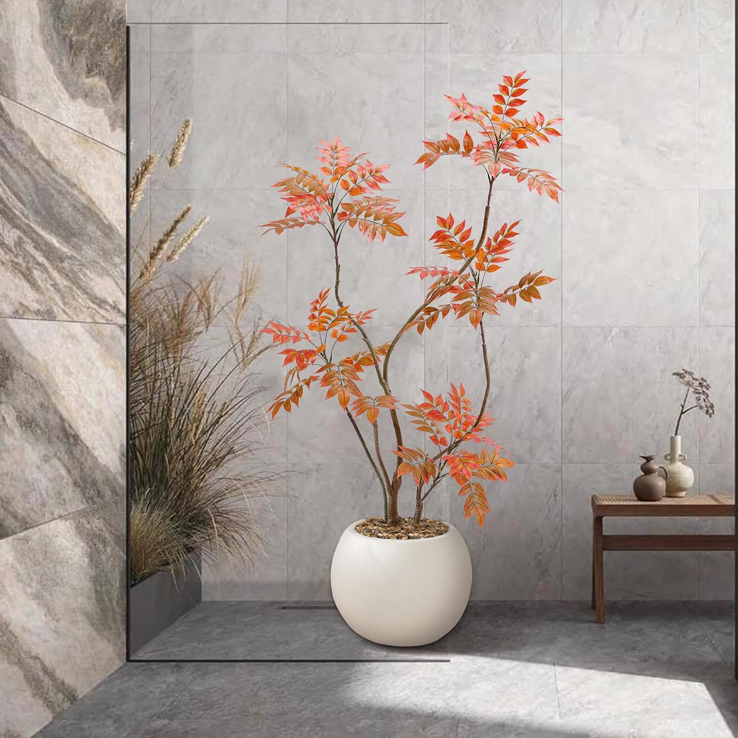 Artificial Mahonia Fortunei Tree 5FT,Tall Fake Plant Artificial Sumac Tree, Faux Plants Indoor Fake Plants Decor with Pots for Home Office Bathroom Bedroom Living Room Decorations Housewarming