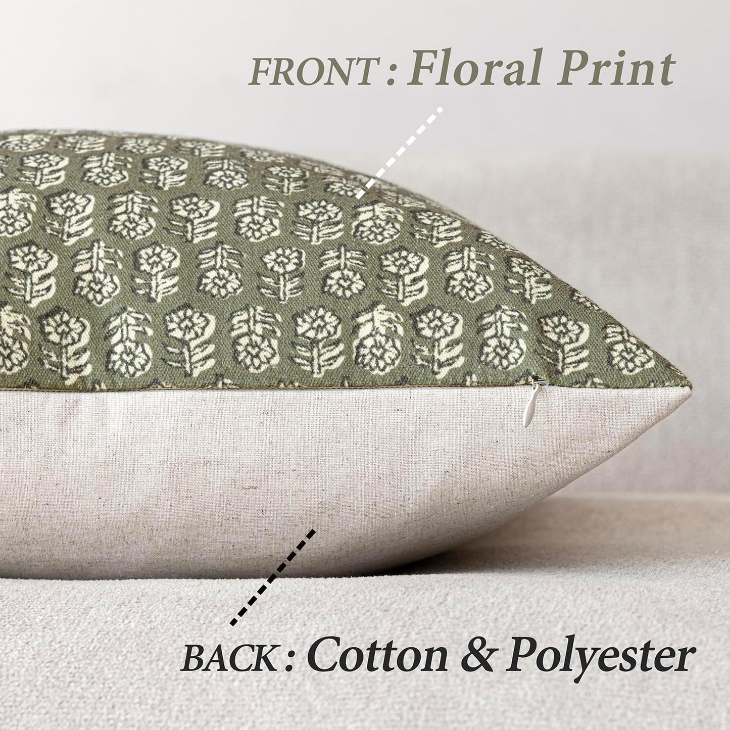 Foindtower Set of 2 Decorative Vintage Floral Print Throw Pillow Covers Neutral Modern Farmhouse Cushion Covers Boho Home Decor for Sofa Chair Couch Bedroom Living Room Outdoor,18×18 Inch,Sage Green