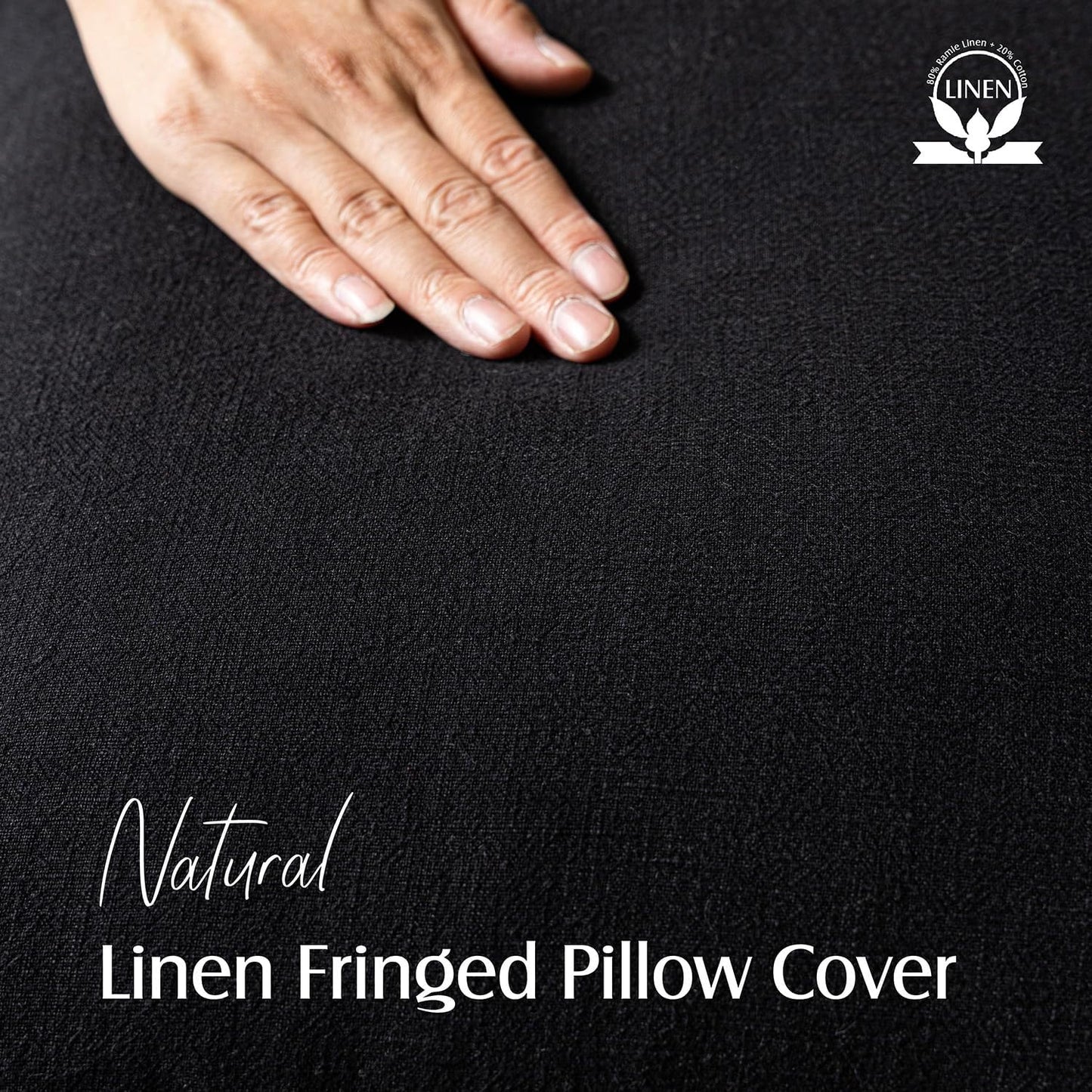 Foindtower Set of 2 Decorative Linen Fringe Throw Pillow Covers Cozy Boho Farmhouse Cushion Cover with Tassels Soft Accent Pillowcase for Couch Sofa Bed Living Room Home Decor, 16×16 Inch, Black