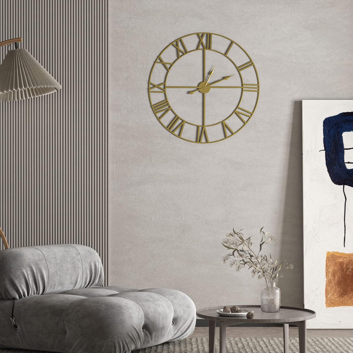 Large Modern Metal Wall Clocks Rustic Round Silent Non Ticking Battery Operated Roman Numerals Clock for Living Room/Bedroom/Kitchen Wall Decor-(Gold, 40cm)