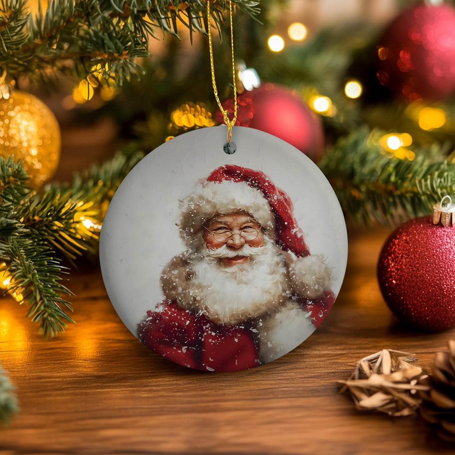 Vintage Christmas Santa Ceramic Ornament Gifts, Retro Christmas Winter Santa Claus Decorative Hanging Ornaments for Xmas Tree Holiday Party Decoration, Winter Xmas Tree Decorations