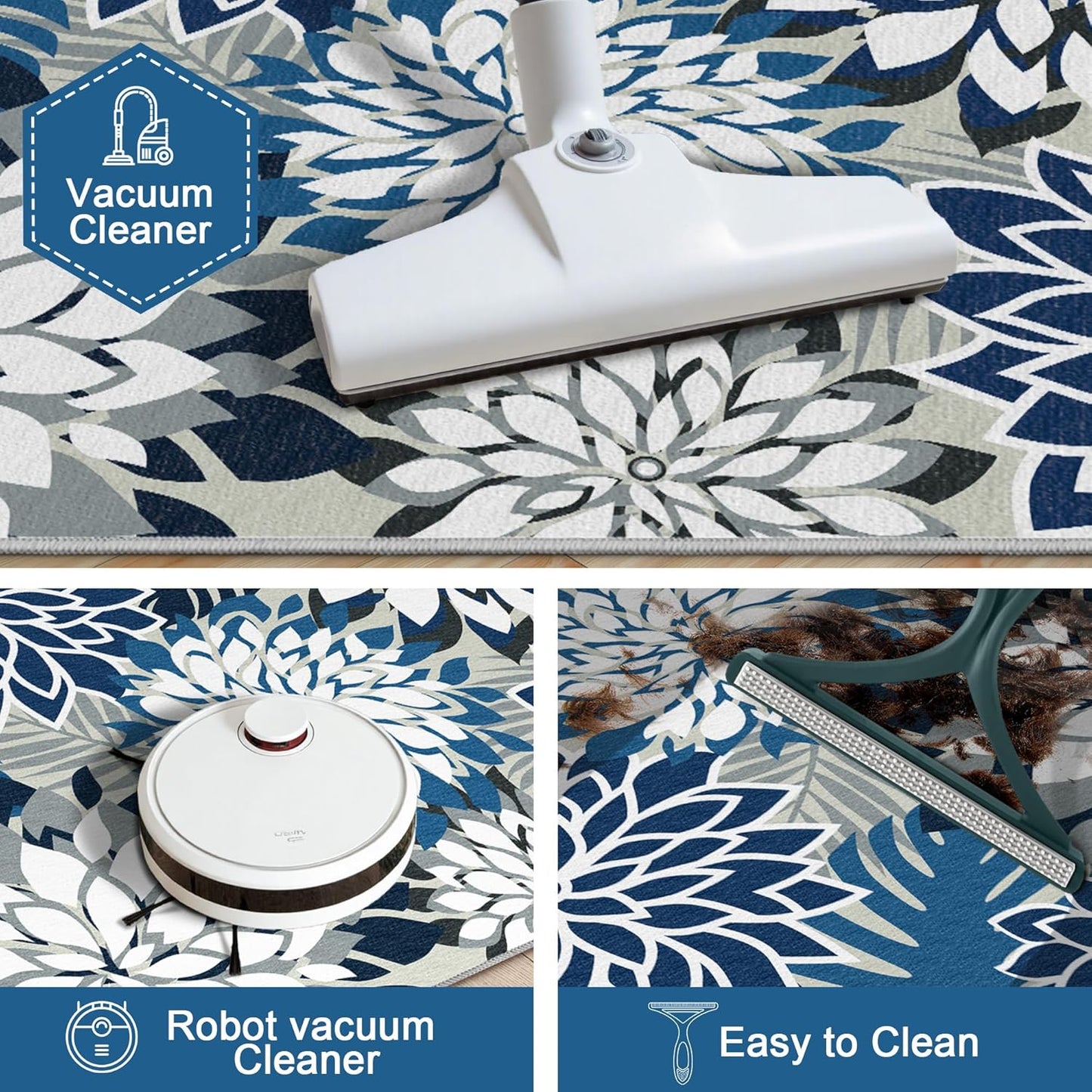 Area Rug 3x5 Blue White Washable Entry Rug Multicolored Tropical Botanical Modern Floral Indoor Kitchen Door Mat Entrance Carpet Non Slip for Bedroom Living Room, Porch