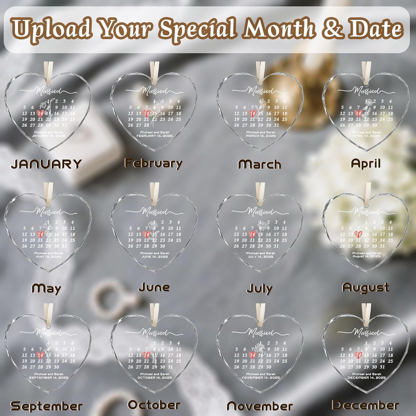 First Christmas Married Ornament 2025, Custom Wedding Crystal Glass Ornament with Photo, Name or Date, Personalized Wedding or Bridal Shower Gifts for Newlyweds