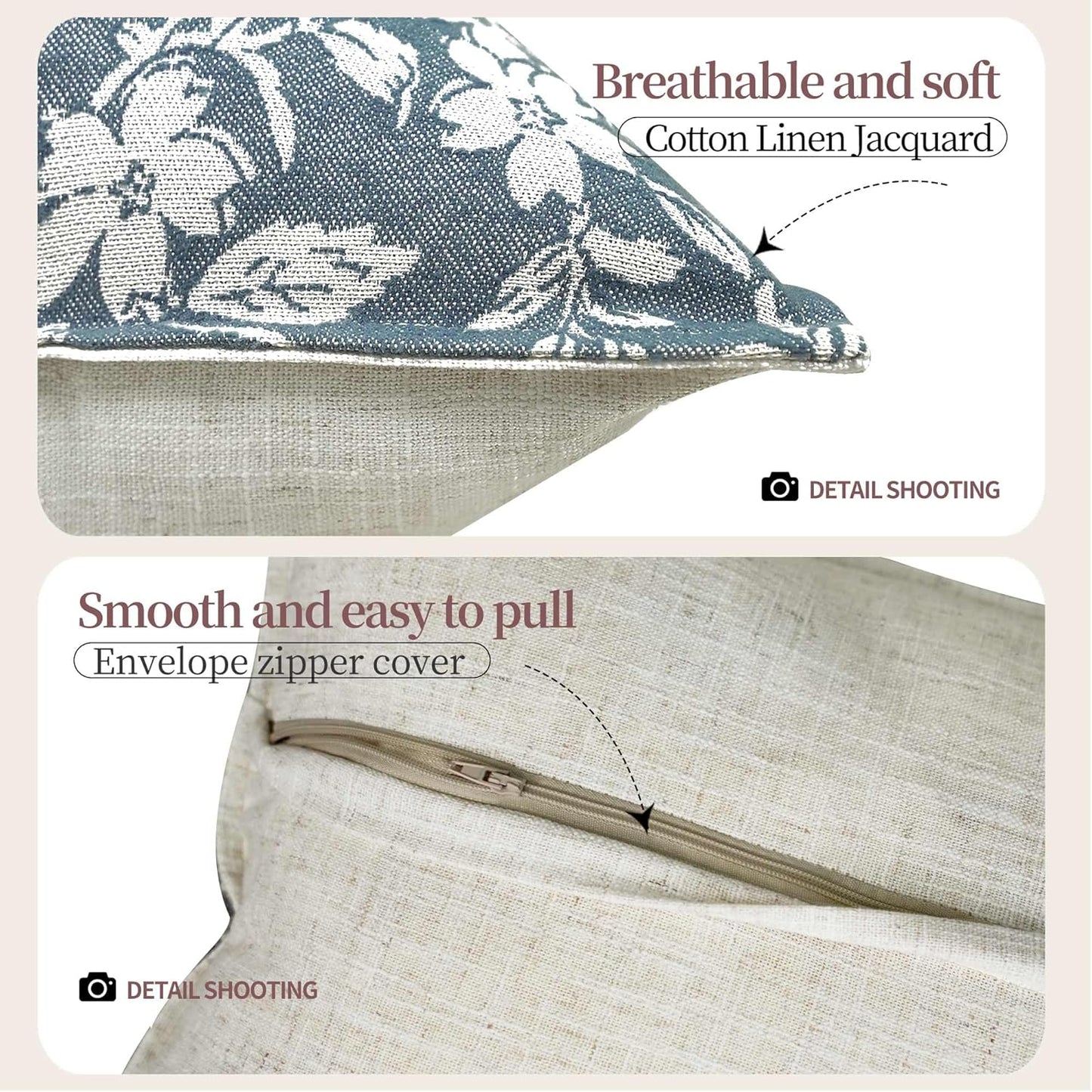 makkey Floral Pillow Covers 18x18 Inch Set of 2 Pastoral Throw Pillow Covers Jacquard Pillowcovers Couch Pillows for Living Room Farmhouse Accent Sofa Pillows