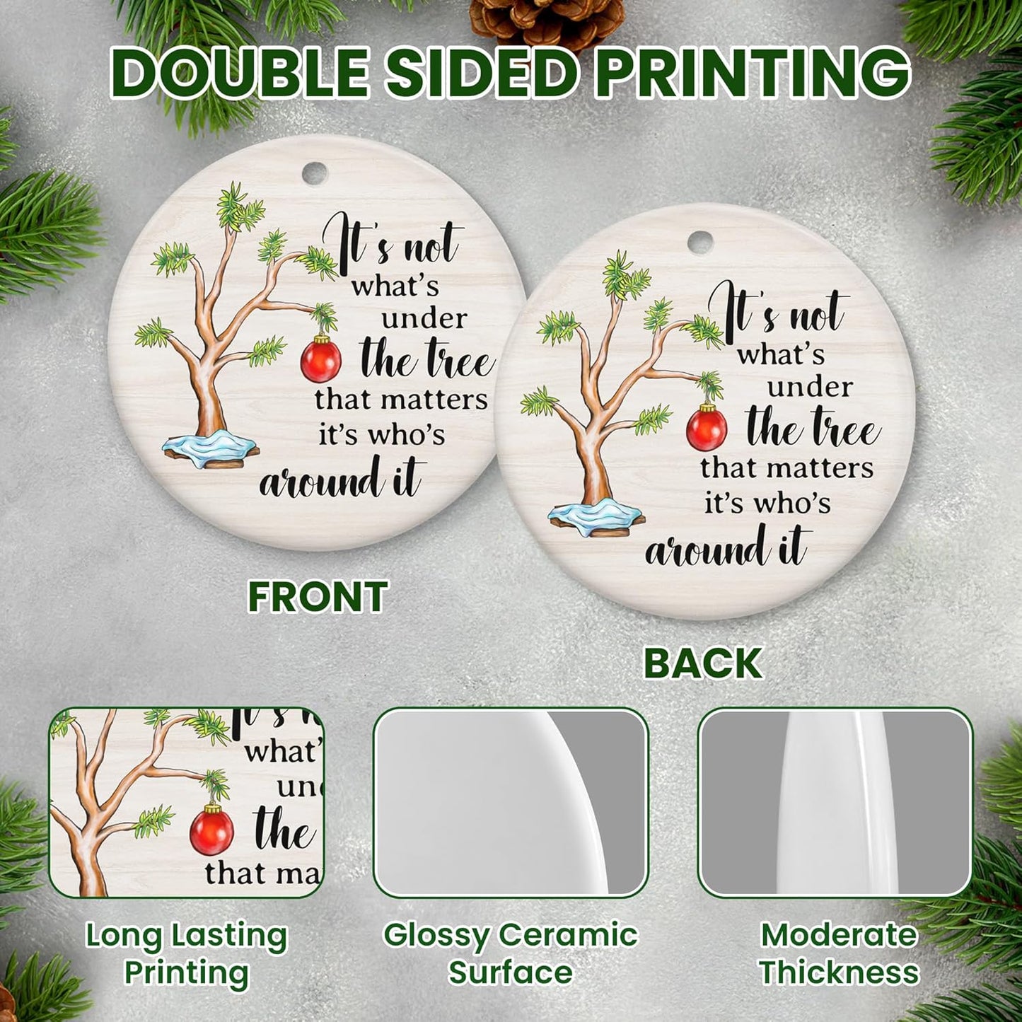 TEEZWONDER Gifts for Women Men - Ceramic Christmas Ornaments 2025 for Tree Decorations - Inspirational Mom Dad Gifts for Sister Brother Grandma Grandpa, Friend Gift Ideas