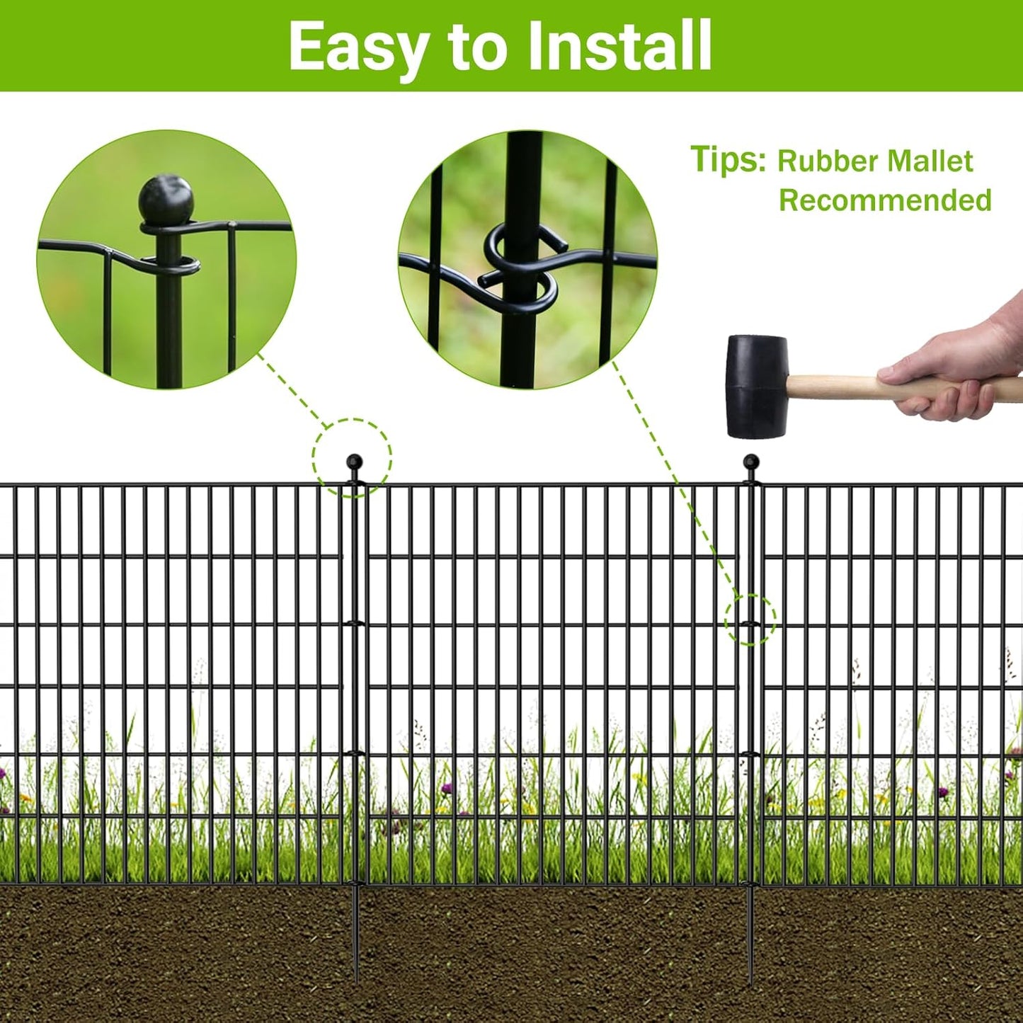 10 Panels No Dig Decorative Outdoor Garden Fence for Yard, 40 in(H) X 23.6 ft(L) Animal Barrier Fencing Rustproof Metal Wire Panel Border for Dog, Rabbits, and Patio Temporary Ground Stakes