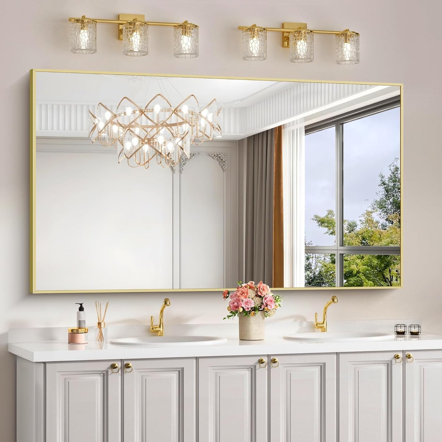 Gold Bathroom Mirror for Wall, 60x30 Inch Rectangle Mirrors with Metal Frame, Modern Vanity Wall Mirror Decor for Bathroom Living Room, Entryway Hangs Horizontal or Vertical