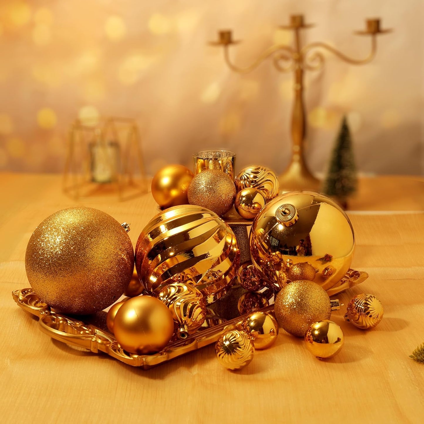 Christmas Ball Ornaments for Xmas Decorations,50 pcs Christmas Extra Large Tree Shatterproof Ornaments-Gold (Combo of 5 Style in 3 Sizes)