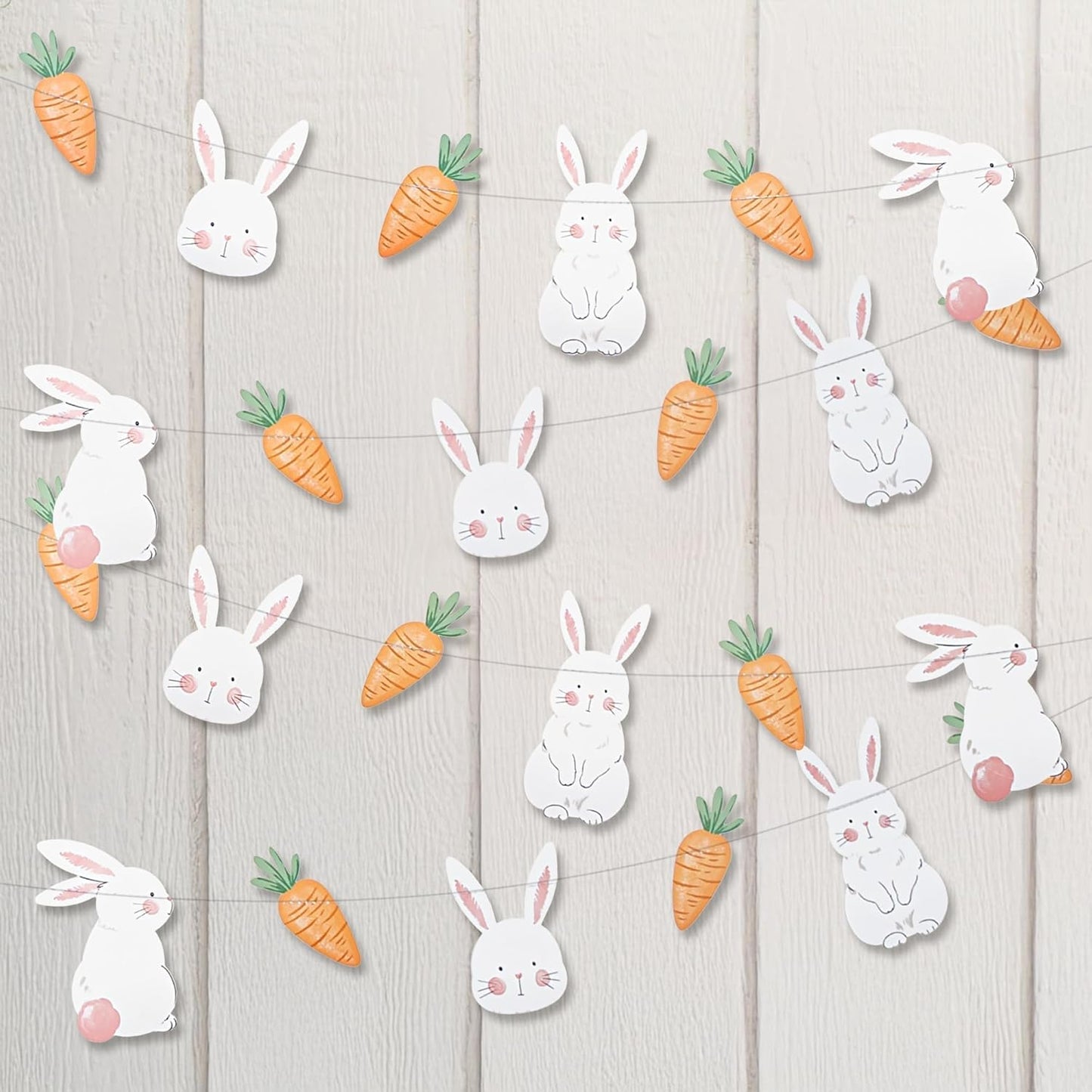 Cheerland Bunny Garland Party Decorations Cute Rabbit Carrot Banner Hanging Streamer for Girls Kids Birthday Baby Shower Classroom Home Office Decor Easter Garden Animal Tea Parties Supplies 2pcs