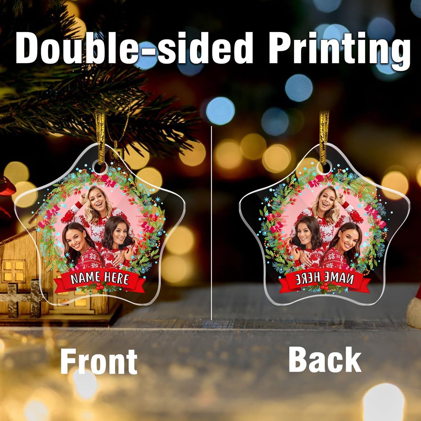 Personalized Christmas Ornaments, Crystal Custom Hanging Ornaments, Decorative Photo Hanging Glass Pendant, Design Own Picture, Gifts for Christmas, Star Decor for Family/Friends