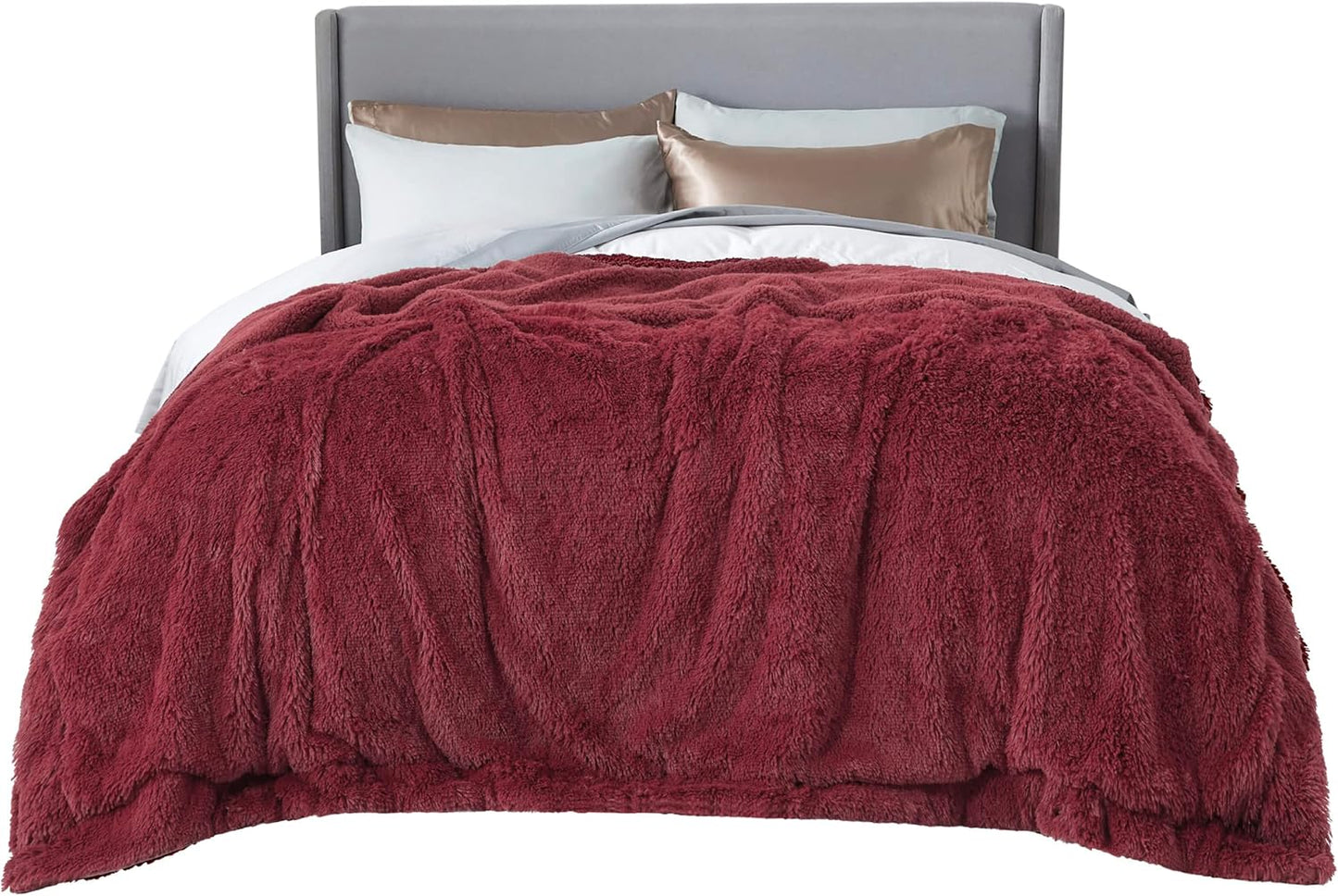 Bedsure GentleSoft Fluffy Burgundy Red Blankets Queen Size for Bed, Thick Sherpa Faux Fur Fleece Fuzzy Plush Winter Warm Soft Full Queen Blankets, Bedroom Decor Red Cozy Gifts for Women Men, 90x90