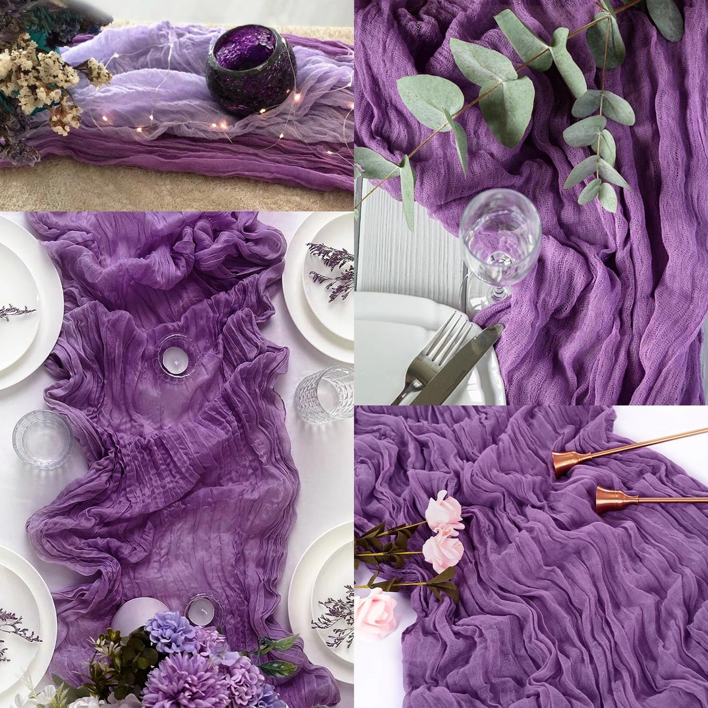 20 Pack Purple Cheesecloth Table Runner 10FT Boho Fabric Rustic Cheese Cloth Table Runner for Wedding Bridal Shower Baby Shower Gauze Sheer Birthday Party Table Decorations 20 x 120 Inch Long