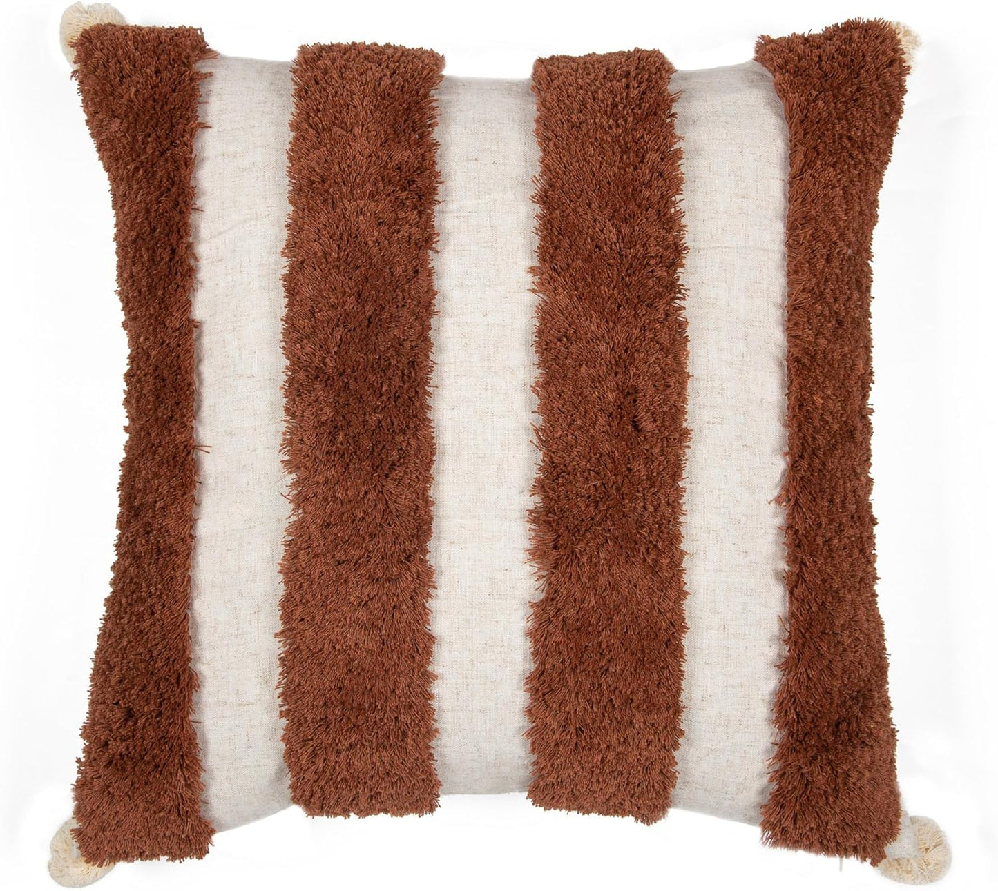 Boho Pillow Covers 18X18 Inch Boho Tufted Linen Throw Pillow Covers Decorative Pompoms Cushion Cover Farmhouse Pillow Case for Couch Sofa Bed Living Room Bedroom,Dark Rust