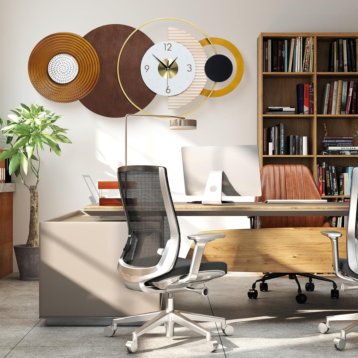 Modern Big Wall Clock Decorative Battery Operated Wall Clocks Large Mid Century Clock for Living Room,Silent Metal Wall Clock Circle Geometric Clocks for Home,Living Room,Bedroom